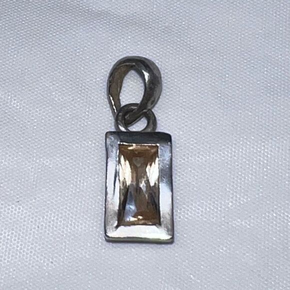 Sterling Silver Small Champagne CZ Rectangular Charm - Picture 1 of 5